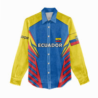 Ecuador Women Casual Shirt with Coat of Arms and Bold Stripe Design - Wonder Print Shop