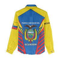 Ecuador Women Casual Shirt with Coat of Arms and Bold Stripe Design - Wonder Print Shop