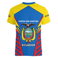 Ecuador Women V-Neck T-Shirt with Coat of Arms and Bold Stripe Design - Wonder Print Shop