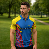Ecuador Zipper Polo Shirt with Coat of Arms and Bold Stripe Design - Wonder Print Shop