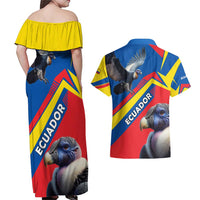 Ecuador Couples Matching Off Shoulder Maxi Dress and Hawaiian Shirt with Andean Condor and Chevron Stripe Design - Wonder Print Shop