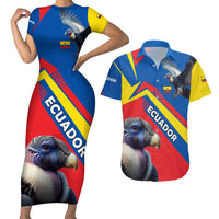 Ecuador Couples Matching Short Sleeve Bodycon Dress and Hawaiian Shirt with Andean Condor and Chevron Stripe Design - Wonder Print Shop