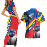 Ecuador Couples Matching Short Sleeve Bodycon Dress and Hawaiian Shirt with Andean Condor and Chevron Stripe Design - Wonder Print Shop