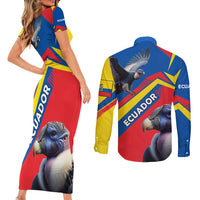 Ecuador Couples Matching Short Sleeve Bodycon Dress and Long Sleeve Button Shirt with Andean Condor and Chevron Stripe Design - Wonder Print Shop