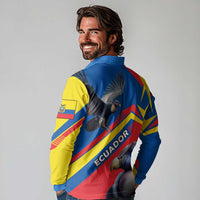 Ecuador Long Sleeve Polo Shirt with Andean Condor and Chevron Stripe Design - Wonder Print Shop