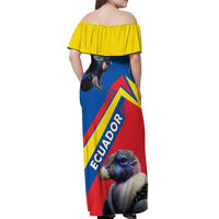 Ecuador Off Shoulder Maxi Dress with Andean Condor and Chevron Stripe Design - Wonder Print Shop