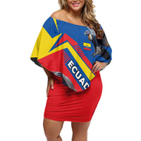 Ecuador Off Shoulder Short Dress with Andean Condor and Chevron Stripe Design - Wonder Print Shop