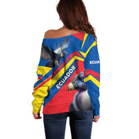 Ecuador Off Shoulder Sweater with Andean Condor and Chevron Stripe Design - Wonder Print Shop