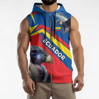 Ecuador Sleeveless Zip Hoodie with Andean Condor and Chevron Stripe Design - Wonder Print Shop