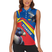 Ecuador Women Sleeveless Polo Shirt with Andean Condor and Chevron Stripe Design - Wonder Print Shop
