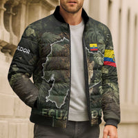 Ecuador Bomber Puffer Jacket with Jaguar Rainforest Map Design - Wonder Print Shop