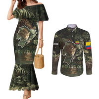 Ecuador Couples Matching Mermaid Dress and Long Sleeve Button Shirt with Jaguar Rainforest Map Design - Wonder Print Shop