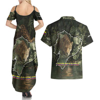 Ecuador Couples Matching Summer Maxi Dress and Hawaiian Shirt with Jaguar Rainforest Map Design - Wonder Print Shop
