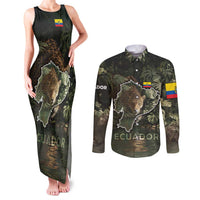 Ecuador Couples Matching Tank Maxi Dress and Long Sleeve Button Shirt with Jaguar Rainforest Map Design - Wonder Print Shop