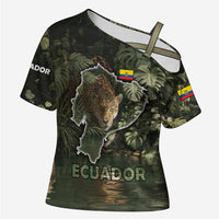 Ecuador Cross Shoulder Shirt with Jaguar Rainforest Map Design - Wonder Print Shop