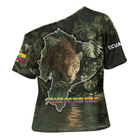Ecuador Cross Shoulder Shirt with Jaguar Rainforest Map Design - Wonder Print Shop