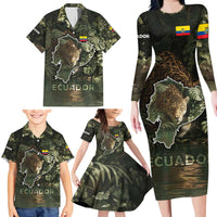 Ecuador Family Matching Long Sleeve Bodycon Dress and Hawaiian Shirt with Jaguar Rainforest Map Design - Wonder Print Shop