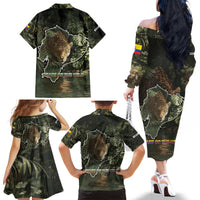 Ecuador Family Matching Off The Shoulder Long Sleeve Dress and Hawaiian Shirt with Jaguar Rainforest Map Design - Wonder Print Shop