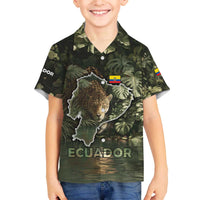 Ecuador Family Matching Off The Shoulder Long Sleeve Dress and Hawaiian Shirt with Jaguar Rainforest Map Design - Wonder Print Shop