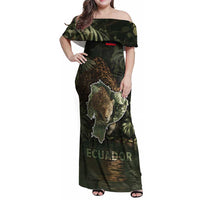Ecuador Family Matching Off Shoulder Maxi Dress and Hawaiian Shirt with Jaguar Rainforest Map Design - Wonder Print Shop