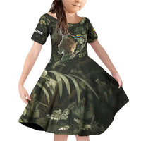 Ecuador Family Matching Off Shoulder Short Dress and Hawaiian Shirt with Jaguar Rainforest Map Design - Wonder Print Shop