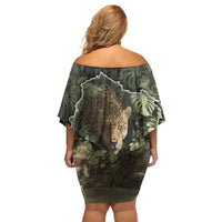 Ecuador Family Matching Off Shoulder Short Dress and Hawaiian Shirt with Jaguar Rainforest Map Design - Wonder Print Shop