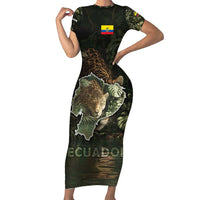 Ecuador Family Matching Short Sleeve Bodycon Dress and Hawaiian Shirt with Jaguar Rainforest Map Design - Wonder Print Shop