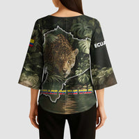 Ecuador Kimono Sleeve Blouse with Jaguar Rainforest Map Design - Wonder Print Shop