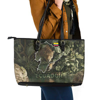 Ecuador Leather Tote Bag with Jaguar Rainforest Map Design - Wonder Print Shop