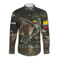 Ecuador Long Sleeve Button Shirt with Jaguar Rainforest Map Design - Wonder Print Shop