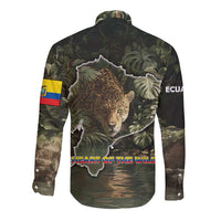Ecuador Long Sleeve Button Shirt with Jaguar Rainforest Map Design - Wonder Print Shop