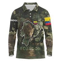 Ecuador Long Sleeve Polo Shirt with Jaguar Rainforest Map Design - Wonder Print Shop
