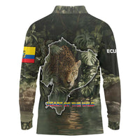 Ecuador Long Sleeve Polo Shirt with Jaguar Rainforest Map Design - Wonder Print Shop