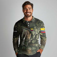 Ecuador Long Sleeve Polo Shirt with Jaguar Rainforest Map Design - Wonder Print Shop