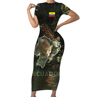 Ecuador Short Sleeve Bodycon Dress with Jaguar Rainforest Map Design - Wonder Print Shop