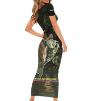 Ecuador Short Sleeve Bodycon Dress with Jaguar Rainforest Map Design - Wonder Print Shop