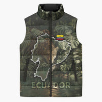 Ecuador Sleeveless Puffer Jacket with Jaguar Rainforest Map Design - Wonder Print Shop