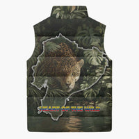 Ecuador Sleeveless Puffer Jacket with Jaguar Rainforest Map Design - Wonder Print Shop