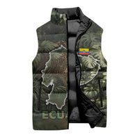 Ecuador Sleeveless Puffer Jacket with Jaguar Rainforest Map Design - Wonder Print Shop