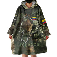 Ecuador Wearable Blanket Hoodie with Jaguar Rainforest Map Design - Wonder Print Shop