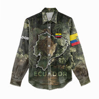 Ecuador Women Casual Shirt with Jaguar Rainforest Map Design - Wonder Print Shop