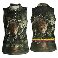 Ecuador Women Sleeveless Polo Shirt with Jaguar Rainforest Map Design - Wonder Print Shop