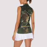 Ecuador Women Sleeveless Polo Shirt with Jaguar Rainforest Map Design - Wonder Print Shop