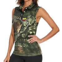 Ecuador Women Sleeveless Polo Shirt with Jaguar Rainforest Map Design - Wonder Print Shop