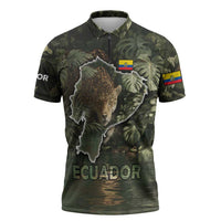 Ecuador Zipper Polo Shirt with Jaguar Rainforest Map Design - Wonder Print Shop