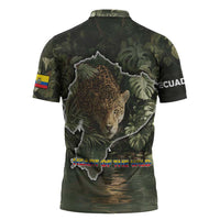 Ecuador Zipper Polo Shirt with Jaguar Rainforest Map Design - Wonder Print Shop