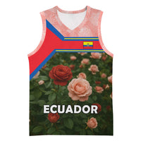 Ecuador Basketball Jersey with Rose Garden and Floral Texture Design - Wonder Print Shop
