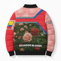 Ecuador Bomber Puffer Jacket with Rose Garden and Floral Texture Design - Wonder Print Shop