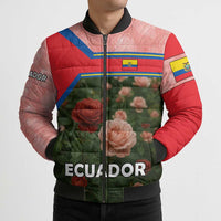 Ecuador Bomber Puffer Jacket with Rose Garden and Floral Texture Design - Wonder Print Shop