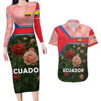 Ecuador Couples Matching Long Sleeve Bodycon Dress and Hawaiian Shirt with Rose Garden and Floral Texture Design - Wonder Print Shop